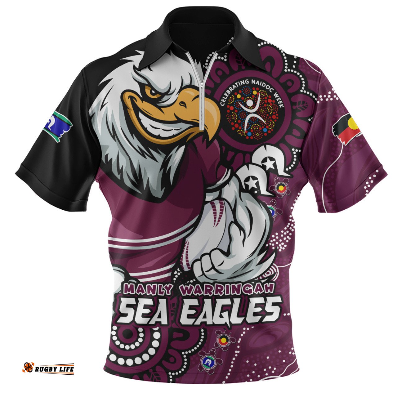 Manly Warringah Sea Eagles Power Through Generations NAIDOC Edition Zip Polo Shirt