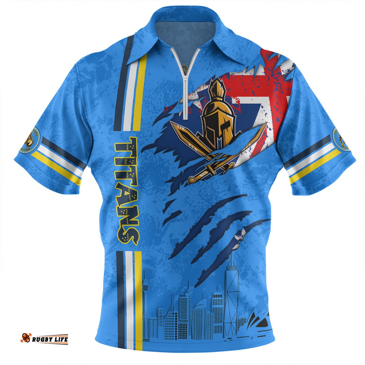 Gold Coast Titans Happy Australia Day Flag Scratch Style Zip Polo Shirt