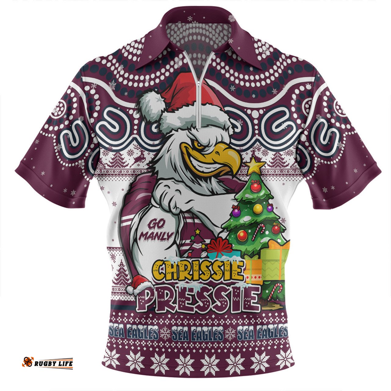 Manly Warringah Sea Eagles Aussie Ugly Christmas For Die Hard Fan Supporters Zip Polo Shirt