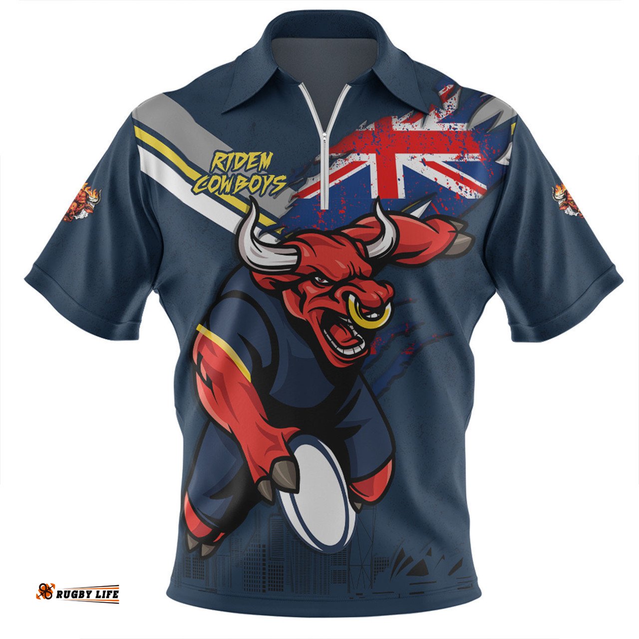 North Queensland Cowboys Zip Polo Shirt Custom For Die Hard Fan Australia Flag Scratch Style