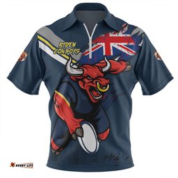 North Queensland Cowboys Zip Polo Shirt Custom For Die Hard Fan Australia Flag Scratch Style