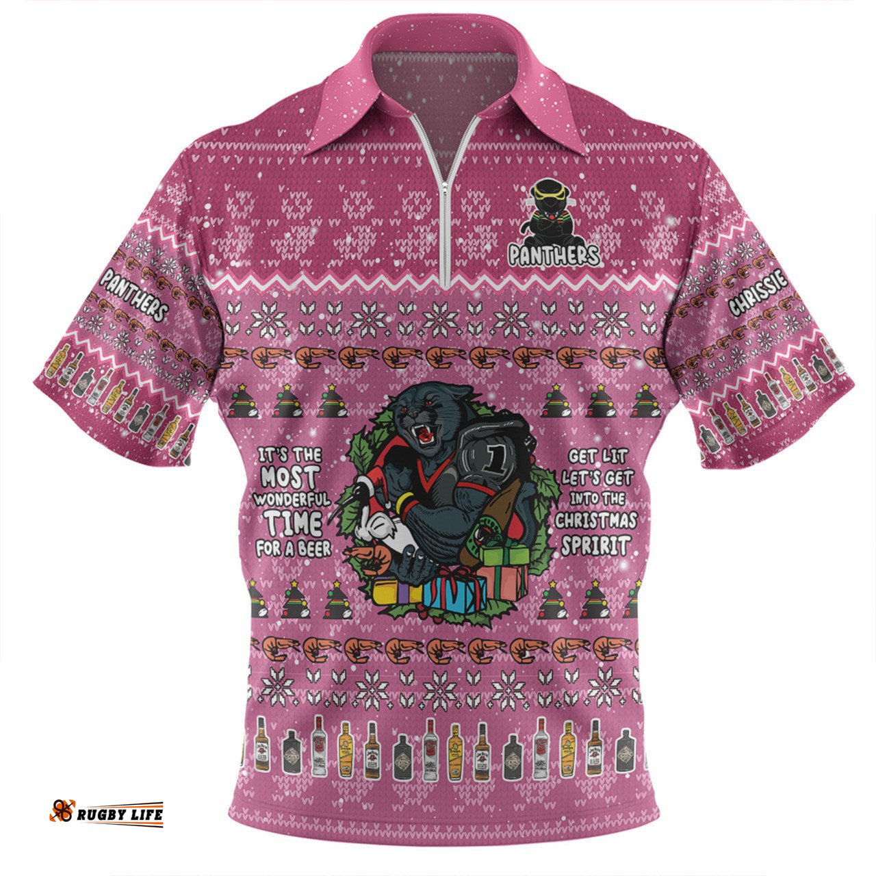 Penrith Panthers Christmas Custom Zip Polo Shirt - Chrissie Spirit Zip Polo Shirt