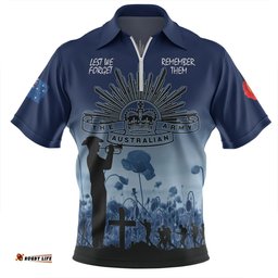 Australia Anzac Day Zip Polo Shirt - Lest We Forget Blue Zip Polo Shirt