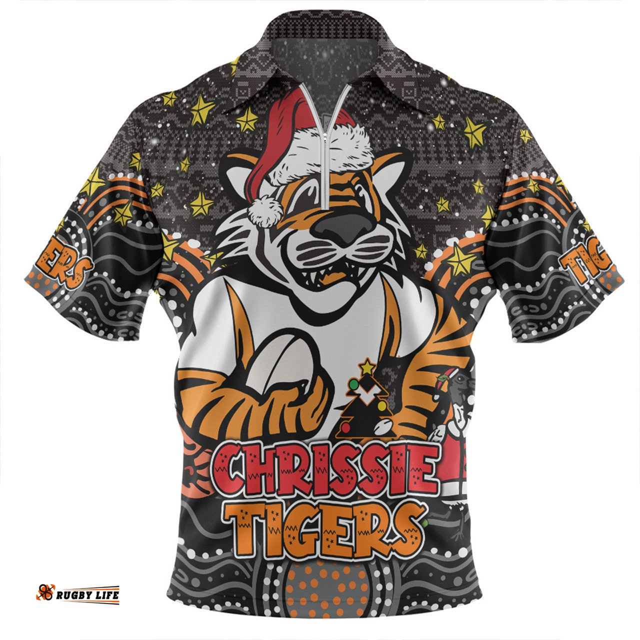 Wests Tigers Christmas Custom Zip Polo Shirt - Christmas Knit Patterns Vintage Jersey Ugly Zip Polo Shirt