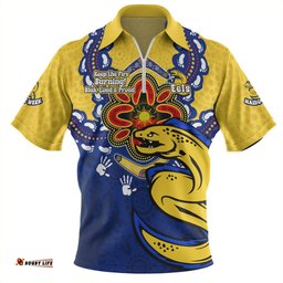 Parramatta Eels Zip Polo Shirt Aboriginal Inspired Naidoc Symbol Pattern