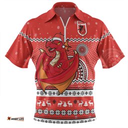 St. George Illawarra Dragons Christmas Custom Zip Polo Shirt - Ugly Xmas And Aboriginal Patterns For Die Hard Fan Zip Polo Shirt