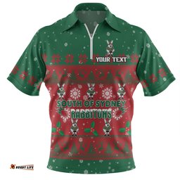South Sydney Rabbitohs Custom Zip Polo Shirt - Special Ugly Christmas Zip Polo Shirt
