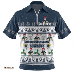 North Queensland Cowboys Christmas Custom Zip Polo Shirt - Special Ugly Christmas Zip Polo Shirt