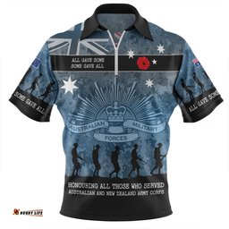 Australia Anzac Day Zip Polo Shirt - Australia and New Zealand Warriors All gave some Some Gave All Blue Zip Polo Shirt