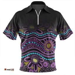 Australia Aboriginal Custom Zip Polo Shirt - Purple Dot In Aboriginal Style Zip Polo Shirt