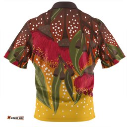 Australia Aboriginal Zip Polo Shirt - Red Eucalyptus Aboriginal Dot Art Zip Polo Shirt