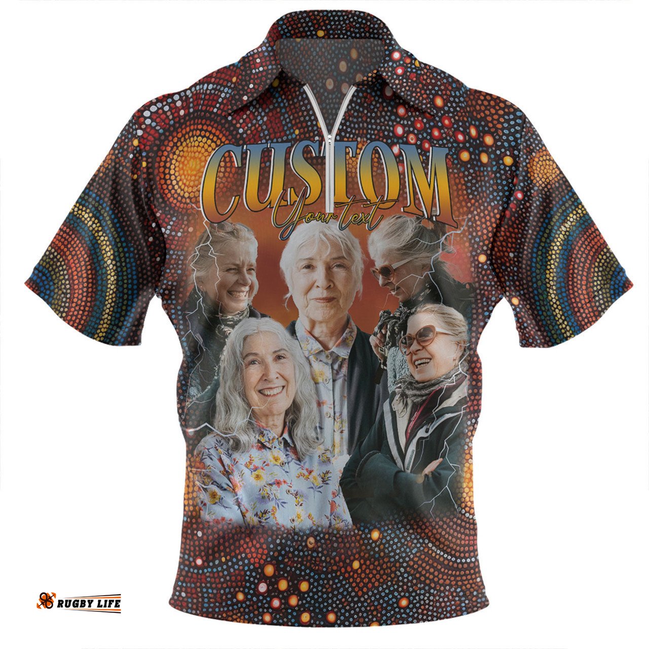 Australia Christmas Custom Zip Polo Shirt - Personalised Aboriginal Inspired Patterns Zip Polo Shirt