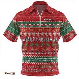 Australia Christmas Custom Zip Polo Shirt - Aussie Ugly Christmas Let's Get Lit Zip Polo Shirt
