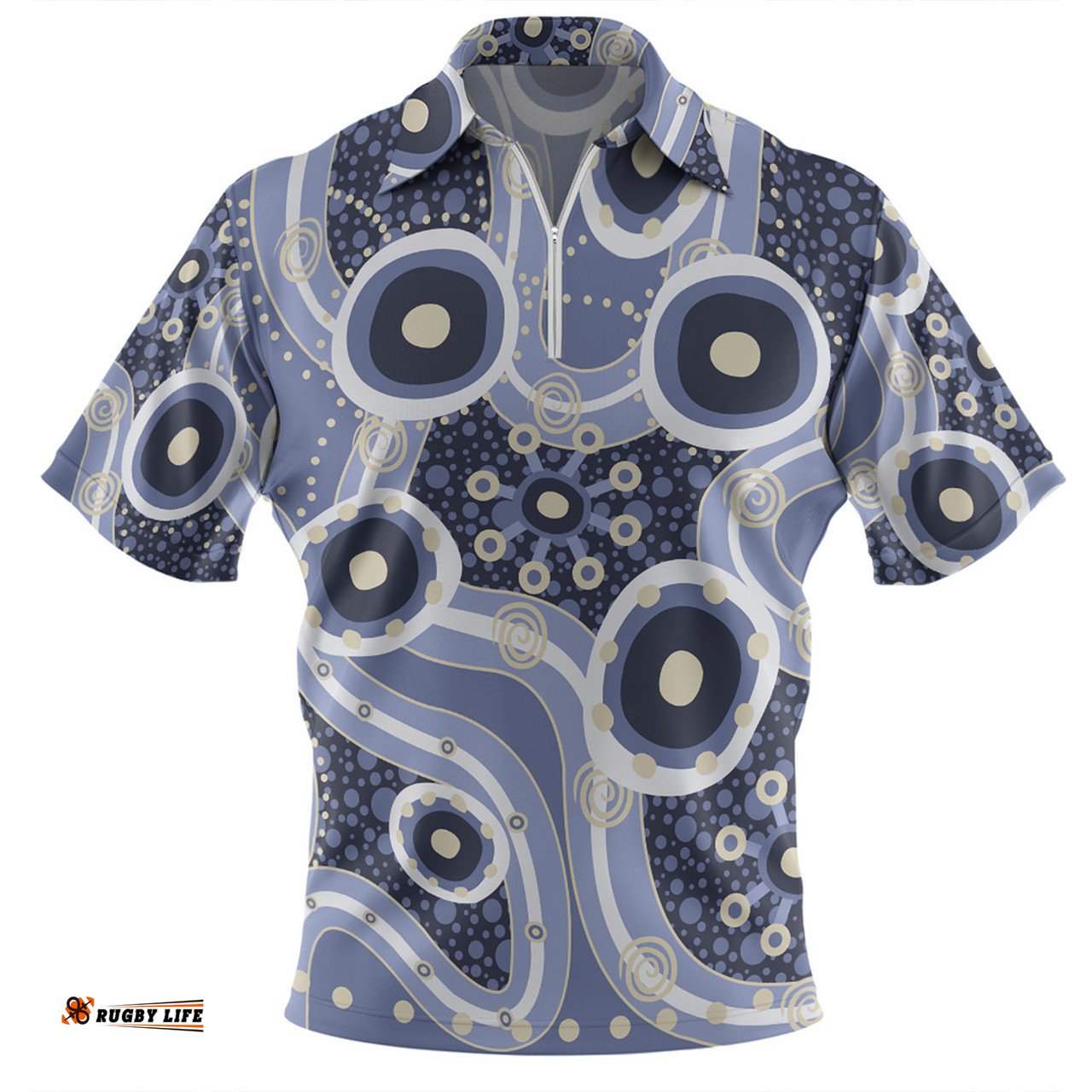 Australia Aboriginal Zip Polo Shirt - Purple Aboriginal Dot Art Inspired Zip Polo Shirt