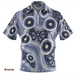 Australia Aboriginal Zip Polo Shirt - Purple Aboriginal Dot Art Inspired Zip Polo Shirt