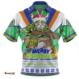 Canberra Raiders Christmas Custom Zip Polo Shirt - Canberra Viking Santa Aussie Big Things Zip Polo Shirt