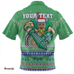 Canberra Raiders Christmas Custom Zip Polo Shirt - Ugly Xmas And Aboriginal Patterns For Die Hard Fan Zip Polo Shirt