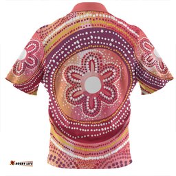 Australia Dot Painting Inspired Aboriginal Zip Polo Shirt - Aboriginal Style Dot Zip Polo Shirt