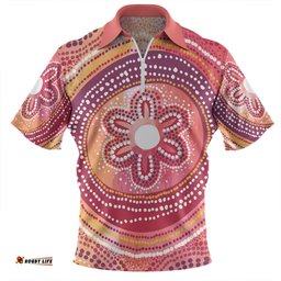 Australia Dot Painting Inspired Aboriginal Zip Polo Shirt - Aboriginal Style Dot Zip Polo Shirt