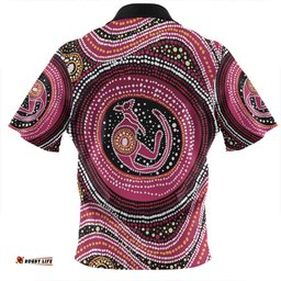 Australia Aboriginal Zip Polo Shirt - Aboriginal Background Featuring Kangaroo Dot Design Zip Polo Shirt