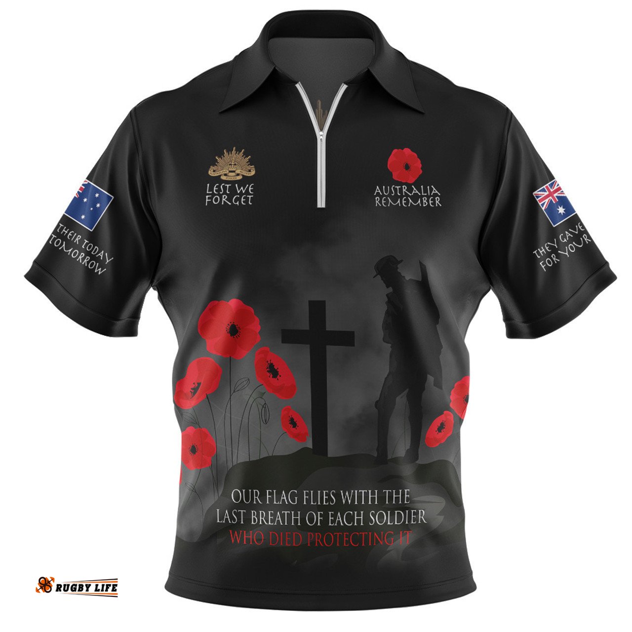 Australia Anzac Zip Polo Shirt - Australia Remember Ver3