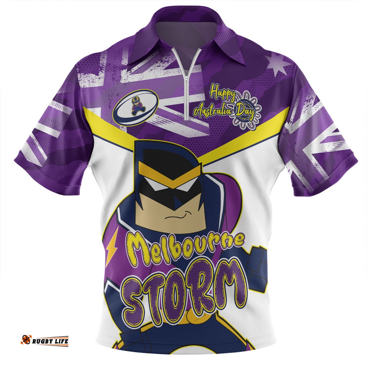 Melbourne Storm Zip Polo Shirt - Happy Australia Day We Are One And Free V2