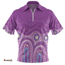 Australia Aboriginal Custom Zip Polo Shirt - Purple Aboriginal Dot Zip Polo Shirt