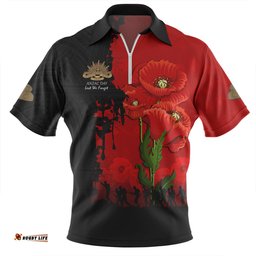Australia Anzac Day Custom Zip Polo Shirt - Australian And New Zealand Warriorsers In Flanders Fields Poppy Flowers Zip Polo Shirt