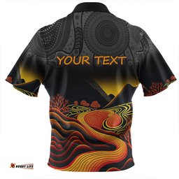 Australia Aboriginal Custom Zip Polo Shirt - Rainbow Serpent Dreamtime Land Art Inspired Zip Polo Shirt