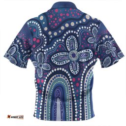 Australia Aboriginal Zip Polo Shirt - Dot painting illustration in Aboriginal style Blue Zip Polo Shirt