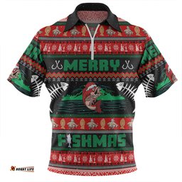 Australia Christmas Fishing Custom Zip Polo Shirt - Merry Ugly Fishmas Zip Polo Shirt