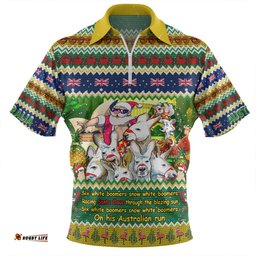 Australia Christmas Custom Zip Polo Shirt - Six White Boomers Zip Polo Shirt