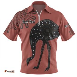 Australia Emu Aboriginal Custom Zip Polo Shirt - Emu Dreamtime Zip Polo Shirt