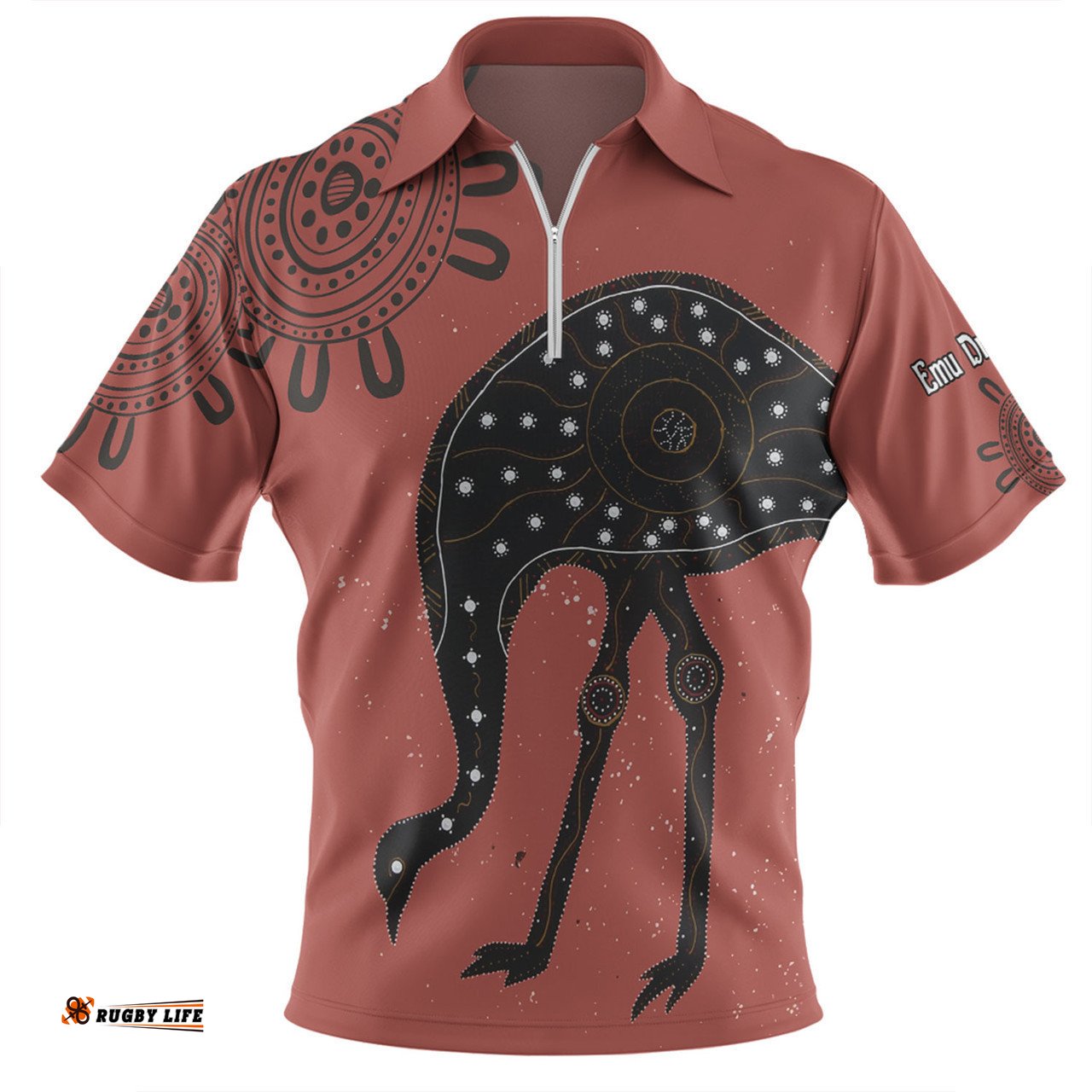 Australia Emu Aboriginal Custom Zip Polo Shirt - Emu Dreamtime Zip Polo Shirt
