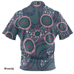 Australia Aboriginal Zip Polo Shirt - Green Aboriginal Dot Art Inspired Zip Polo Shirt