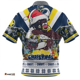 North Queensland Cowboys Christmas Custom Zip Polo Shirt - North Queensland Cowboys Santa Aussie Big Things Zip Polo Shirt