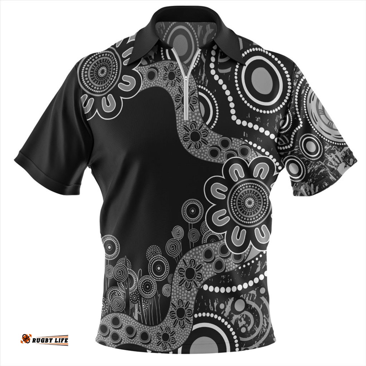 Australia Zip Polo Shirt Aboriginal Indigenous Dot Painting