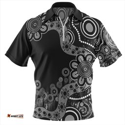 Australia Zip Polo Shirt Aboriginal Indigenous Dot Painting