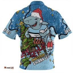 Cronulla-Sutherland Sharks Christmas Custom Zip Polo Shirt - Let's Get Lit Chrisse Pressie Zip Polo Shirt