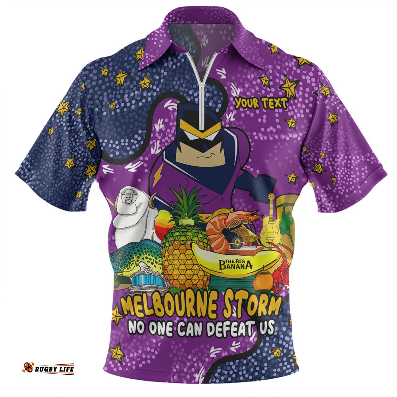 Melbourne Storm Custom Zip Polo Shirt - Australian Big Things Zip Polo Shirt