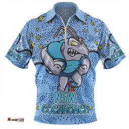 New South Wales Cockroaches Custom Zip Polo Shirt - Team With Dot And Star Patterns For Tough Fan Zip Polo Shirt