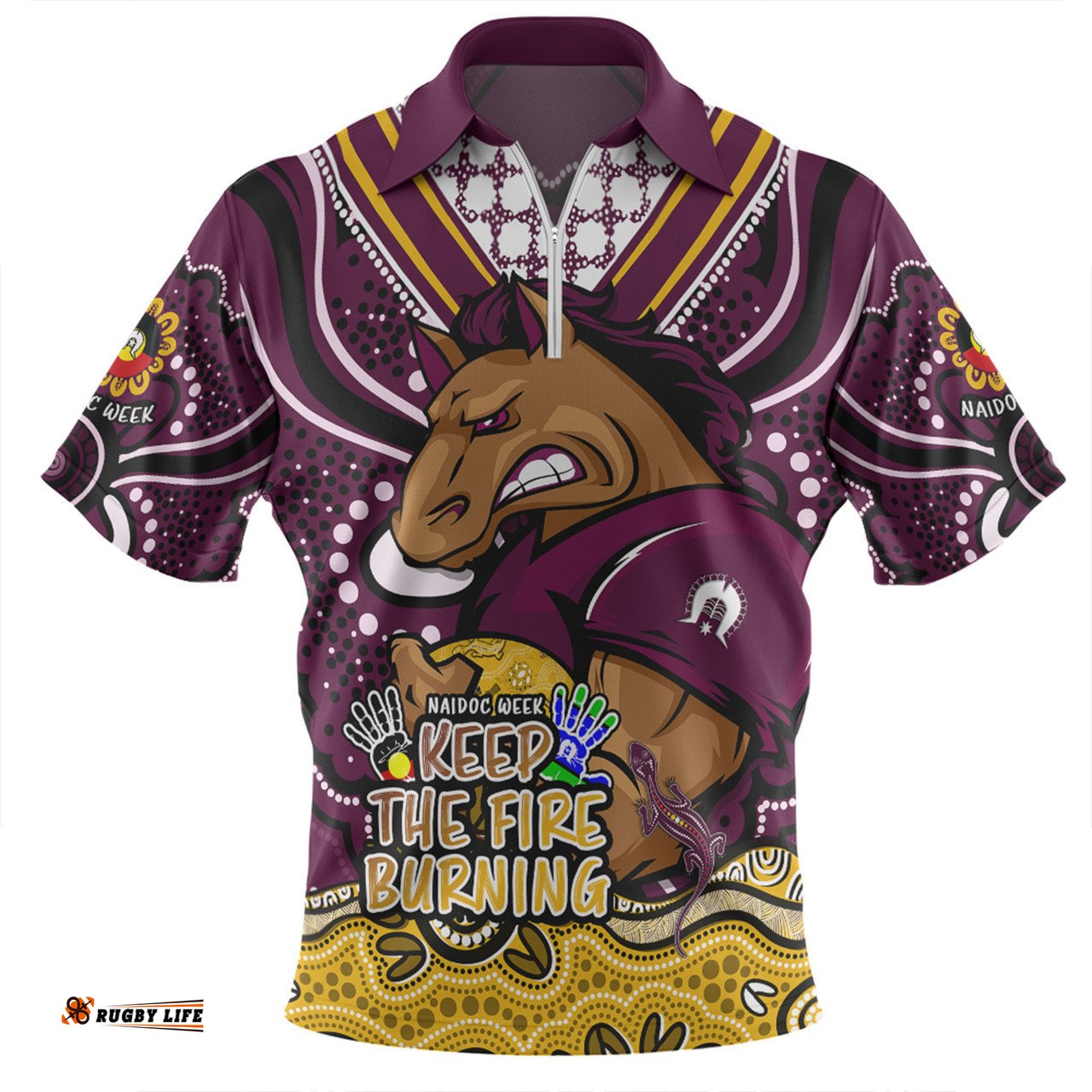 Brisbane Broncos Zip Polo Shirt Aboriginal Inspired Naidoc Week Custom For Die Hard Fan Supporters