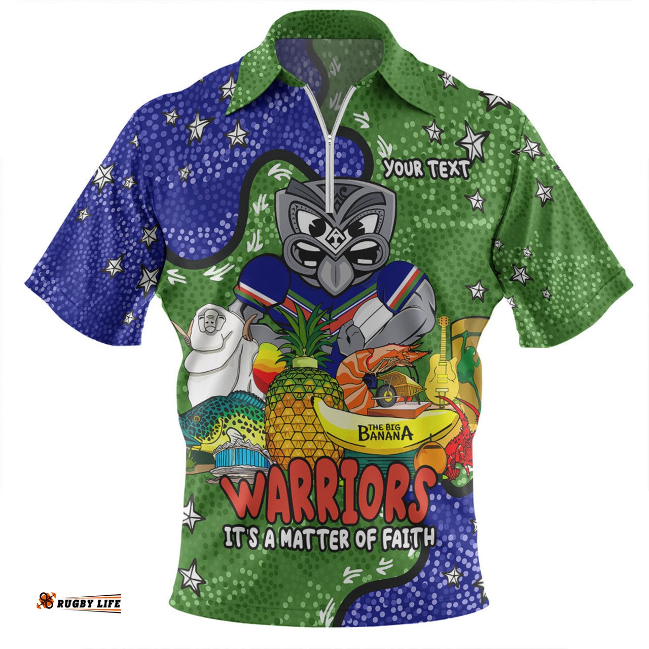 New Zealand Warriors Custom Zip Polo Shirt - Australian Big Things Zip Polo Shirt