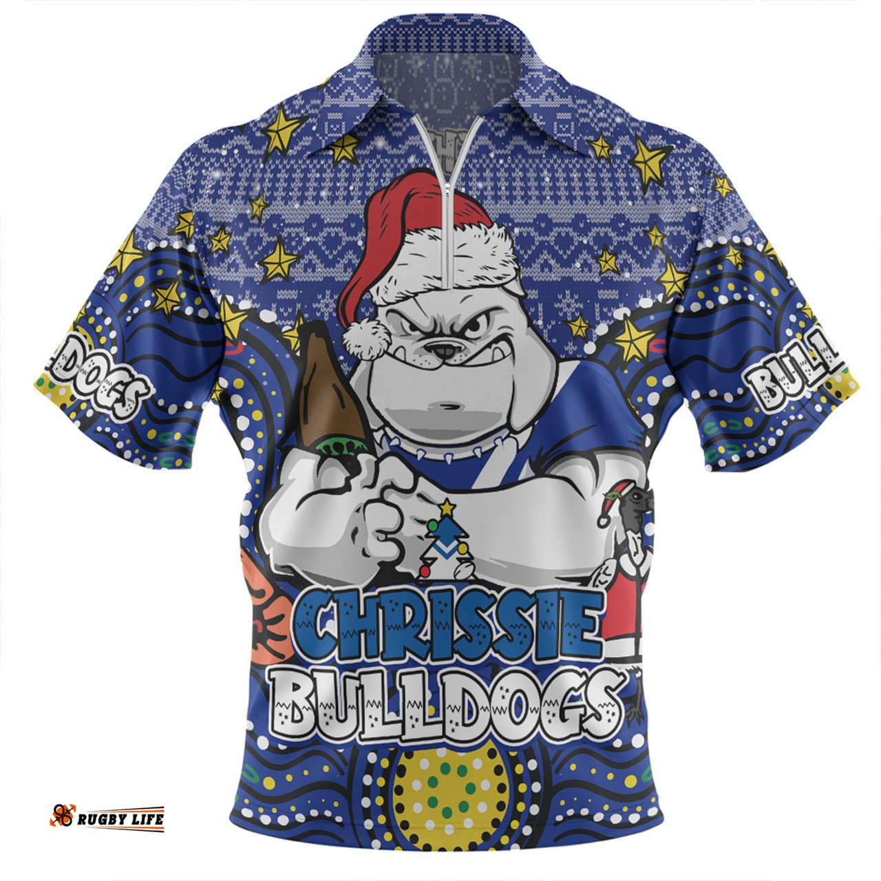 Canterbury-Bankstown Bulldogs Christmas Custom Zip Polo Shirt - Christmas Knit Patterns Vintage Jersey Ugly Zip Polo Shirt