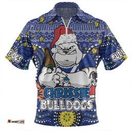 Canterbury-Bankstown Bulldogs Christmas Custom Zip Polo Shirt - Christmas Knit Patterns Vintage Jersey Ugly Zip Polo Shirt
