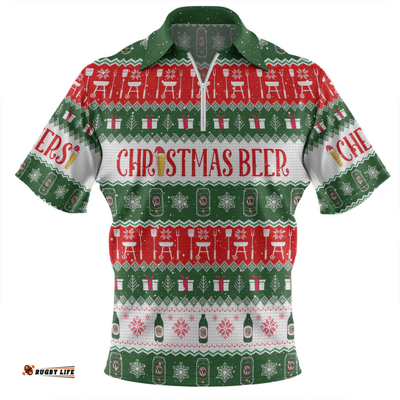 Australia Christmas Custom Zip Polo Shirt - Ugly Christmas Beer Zip Polo Shirt