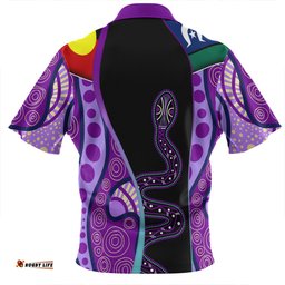 Australia Aboriginal Custom Zip Polo Shirt - Purple Indigenous Rainbow Serpent Inspired Zip Polo Shirt