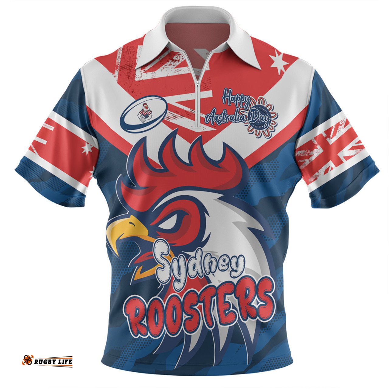 Sydney Roosters Zip Polo Shirt - Happy Australia Day We Are One And Free