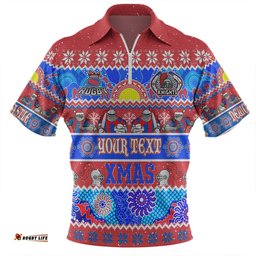 Newcastle Knights Christmas Aboriginal Custom Zip Polo Shirt - Indigenous Knitted Ugly Xmas Style Zip Polo Shirt