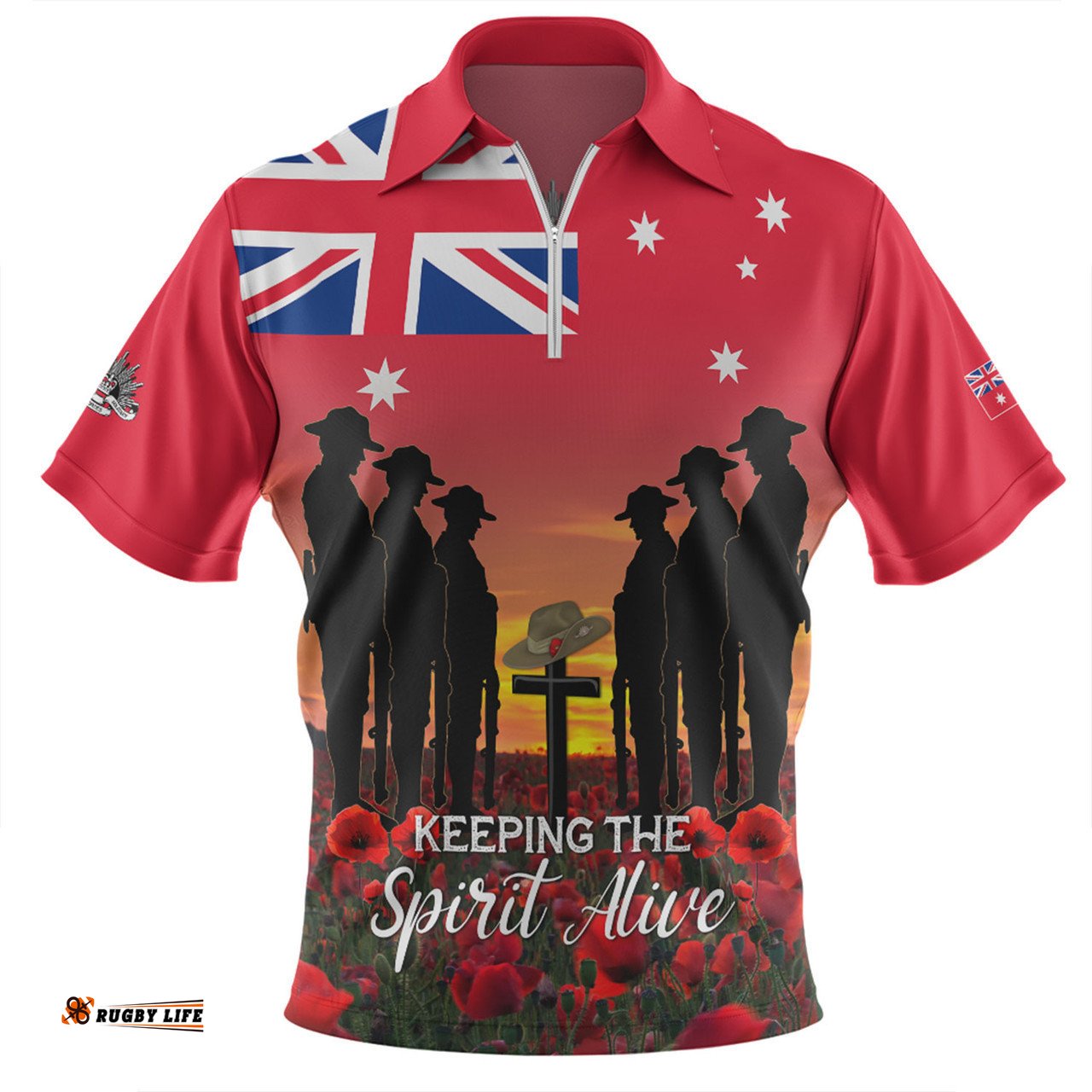 Australia Zip Polo Shirt - Anzac Day Australian Red Ensign